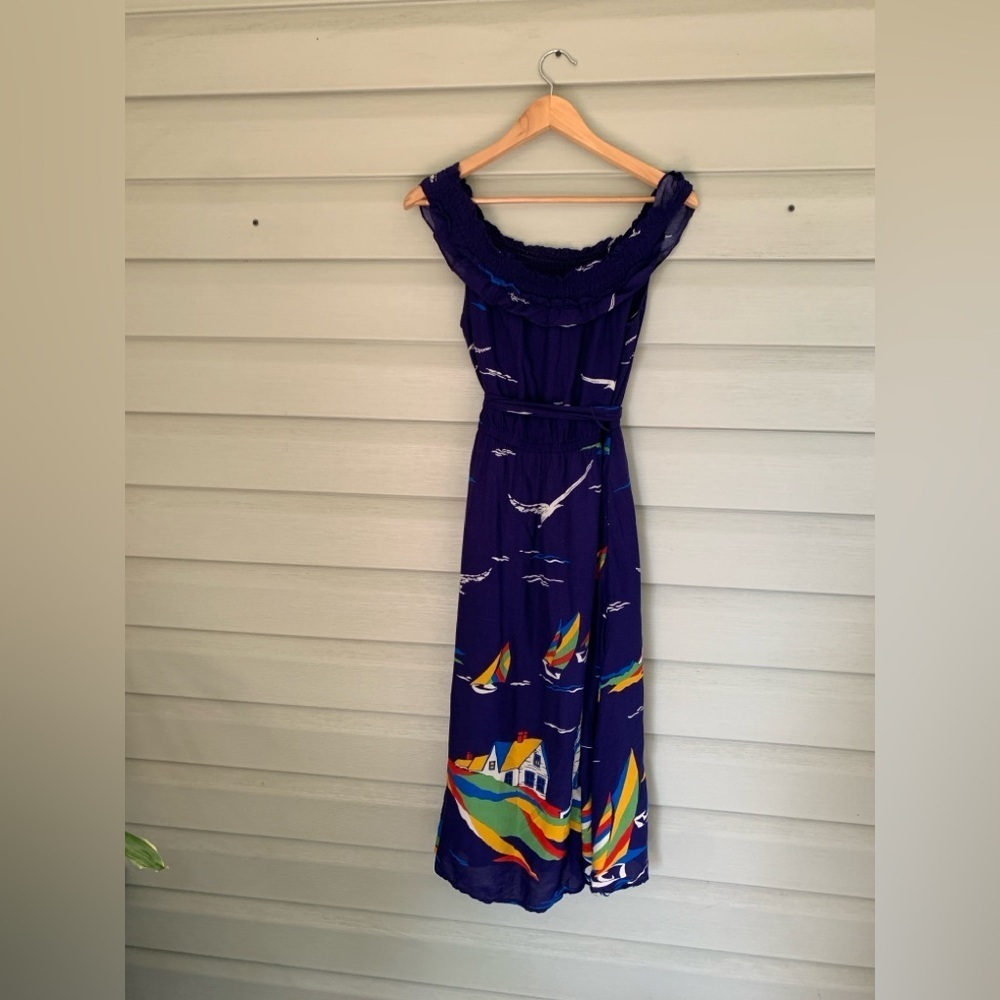 48 of 52 Conversations Anthropologie off shoulder nautical lighthouse dress sz 4 - Picture 12 of 13